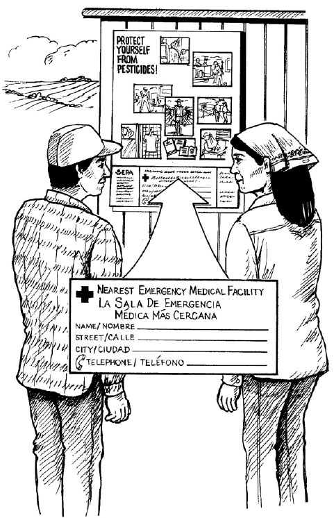 workers reading large sign