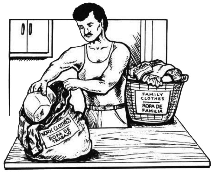 man separating laundry