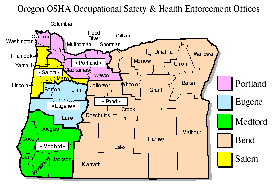 Oregon OSHA Occupational Safety and Health Enforcement Offices Map